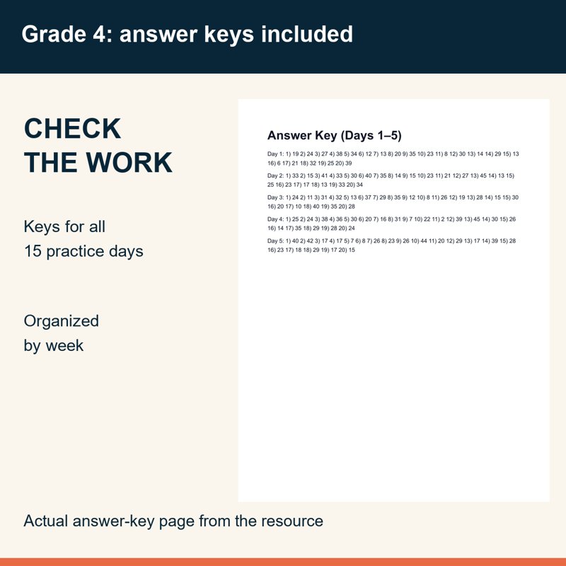 Actual preview from 4th Grade Addition Fluency Worksheets | 3 Weeks No Prep Printable Practice