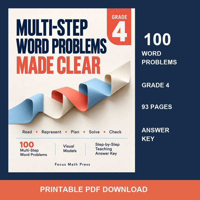 4th Grade Multi-Step Word Problems | 100 Problems & Step-by-Step Answer Key cover