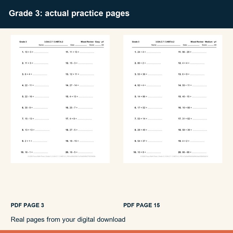 Actual preview from 3rd Grade Mixed Operations Review Worksheets | Answer Keys