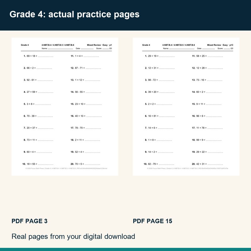 Actual preview from 4th Grade Mixed Operations Review Worksheets | Answer Keys