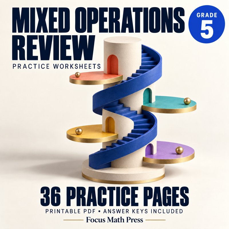 5th Grade Mixed Operations Review Worksheets | Answer Keys cover