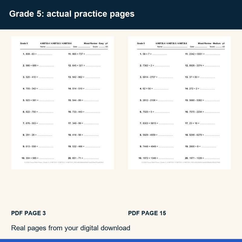 Actual preview from 5th Grade Mixed Operations Review Worksheets | Answer Keys