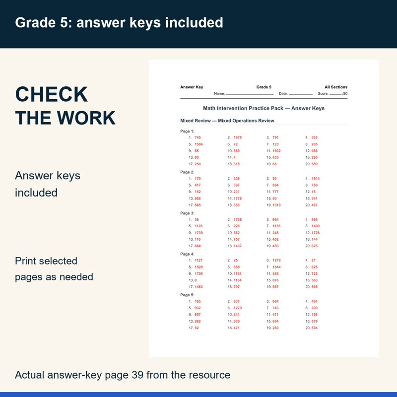Actual preview from 5th Grade Mixed Operations Review Worksheets | Answer Keys