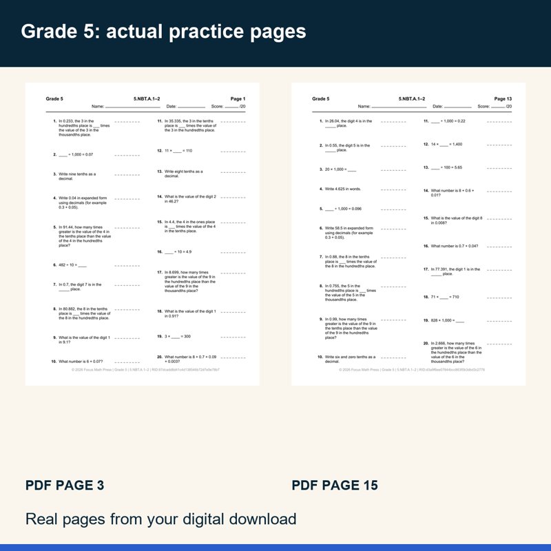 Actual preview from 5th Grade Decimal Place Value & Powers of Ten Worksheets | Answer Keys