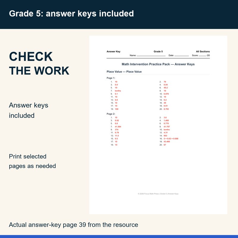 Actual preview from 5th Grade Decimal Place Value & Powers of Ten Worksheets | Answer Keys