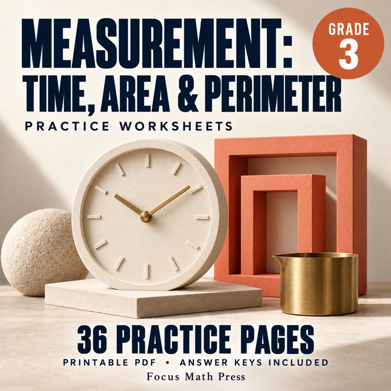 3rd Grade Measurement: Time, Area & Perimeter Worksheets | Answer Keys cover