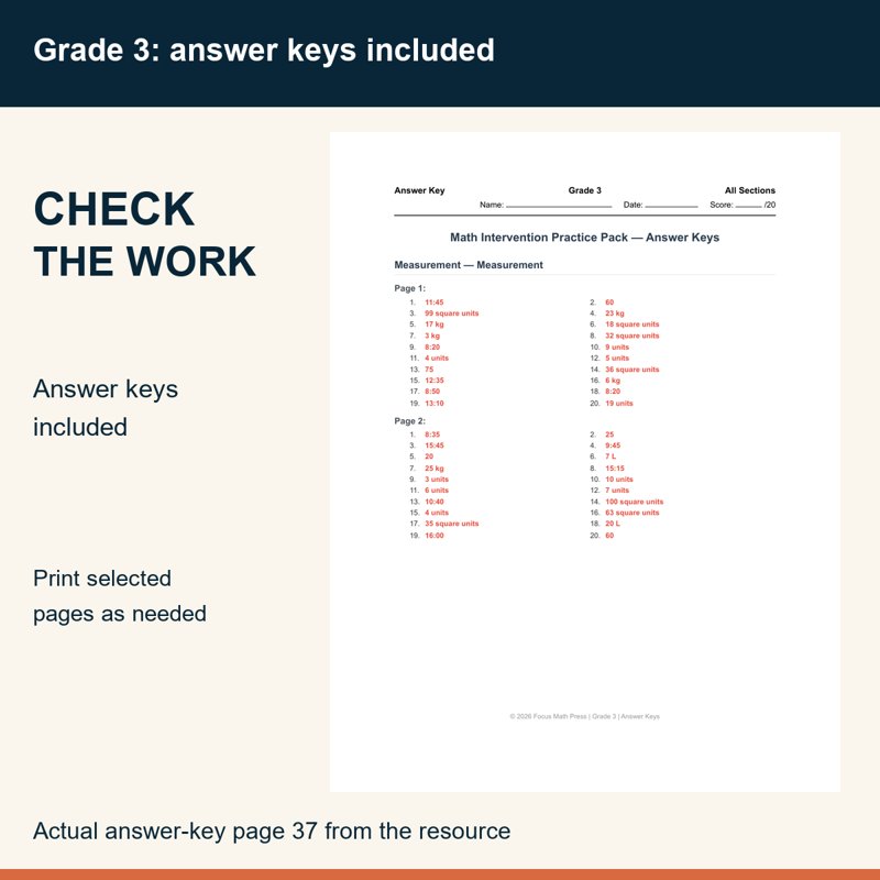 Actual preview from 3rd Grade Measurement: Time, Area & Perimeter Worksheets | Answer Keys