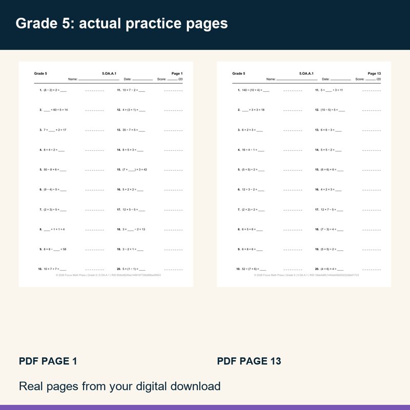 Actual preview from 5th Grade Order of Operations Worksheets | Answer Keys