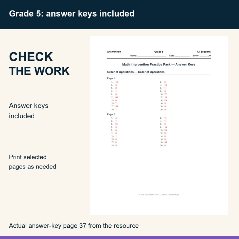 Actual preview from 5th Grade Order of Operations Worksheets | Answer Keys